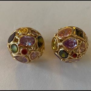 14KT Yellow Gold with Genuine Multi Stone Dome Omega Back pierced earrings